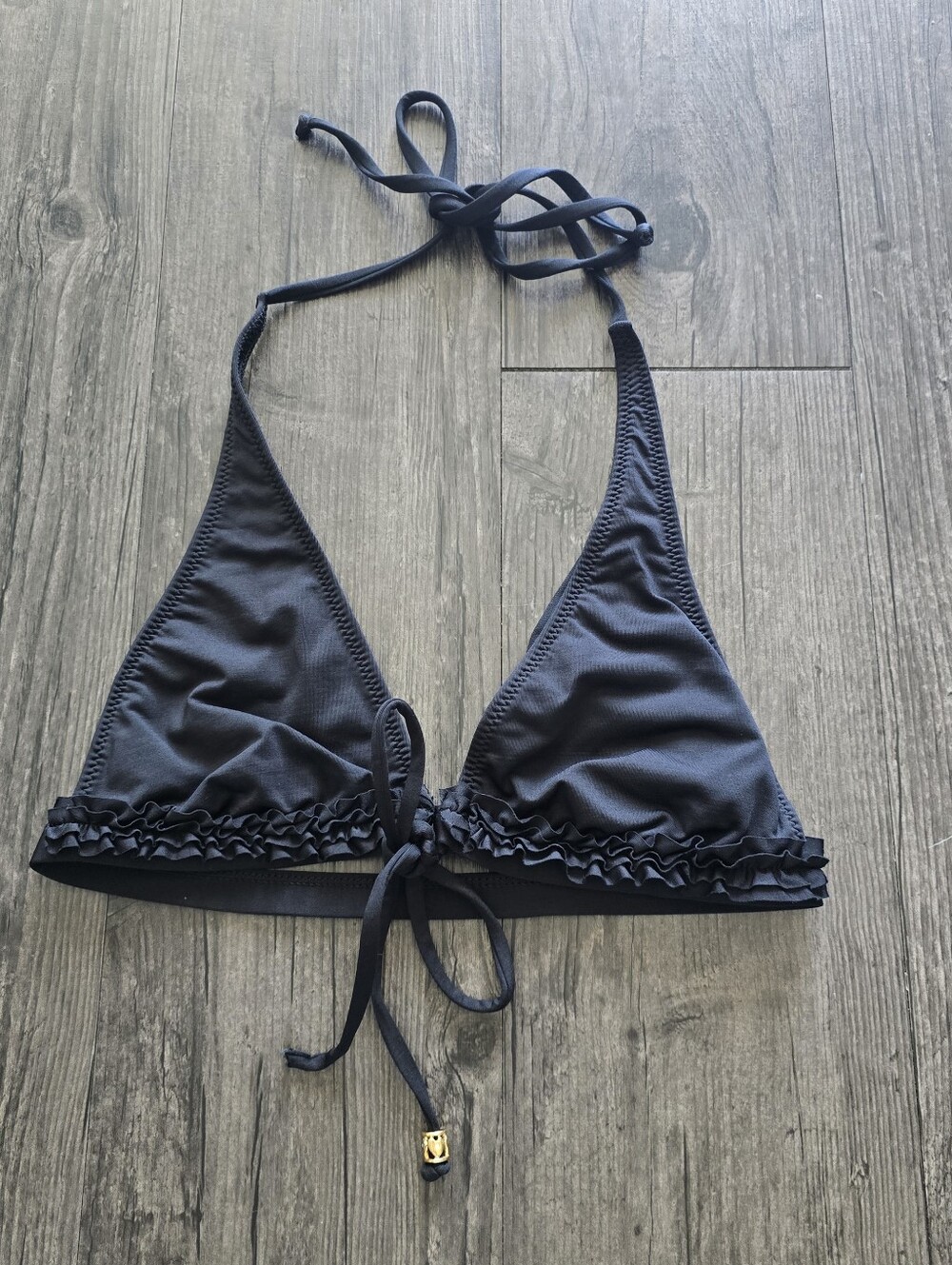 Rampage Ruffle Black Triangle Bikini Top